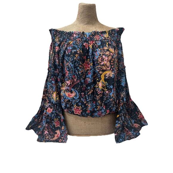Free People Floral Print Off shoulder Top Sz Small Coquette Boho Festival - Picture 2 of 6